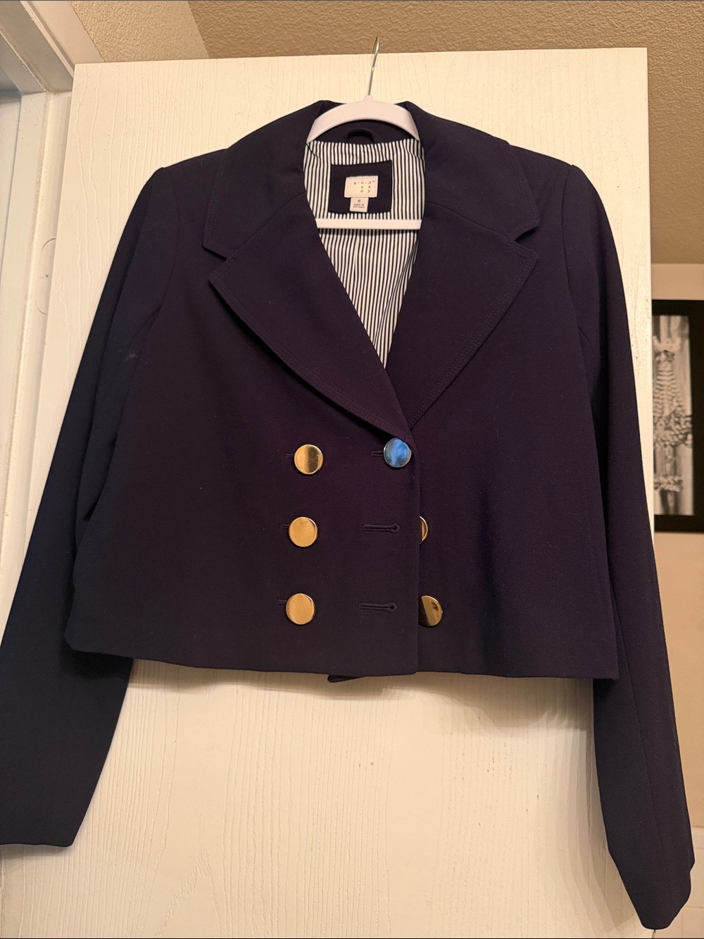 Target Navy Cropped Double-Breasted Blazer with Gold Buttons